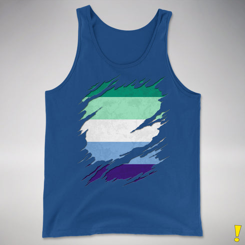 Gay Male Pride Flag Ripped Reveal Premium Tank Top