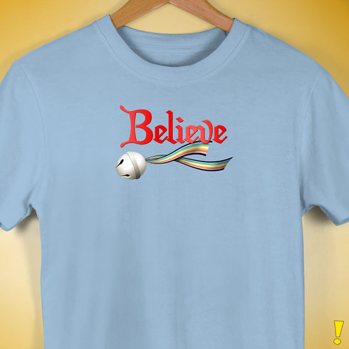 Believe Queer Pride Flag Jingle Bell Premium Unisex T-Shirt - Baby Blue