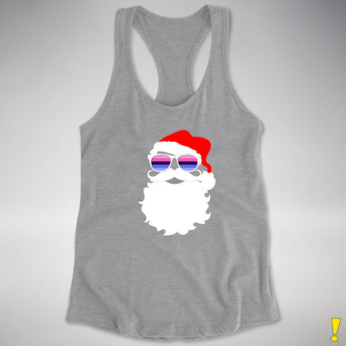 Santa’s Omnisexual Pride Flag Shades Racerback Tank - Grey Heather