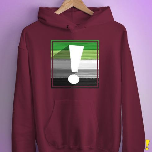 Aromantic Pride Flag Exclamation Point Hoodie - Maroon
