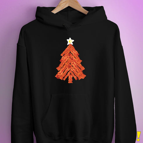 Funny Bacon and Egg Christmas Tree Hoodie - Black