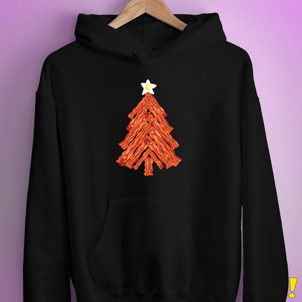 Funny Bacon and Egg Christmas Tree Hoodie - Black