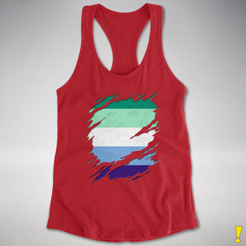 Gay Male Pride Flag Ripped Reveal Racerback Tank