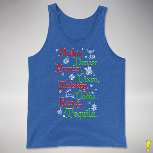 Santa's Reindeer and Drinks Tank Top - Royal Blue Triblend