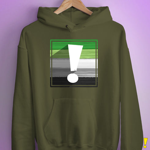 Aromantic Pride Flag Exclamation Point Hoodie - Army