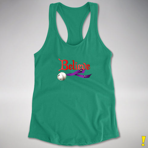 Believe Lesbian Labrys Pride Flag Jingle Bell Racerback Tank - Kelly Green