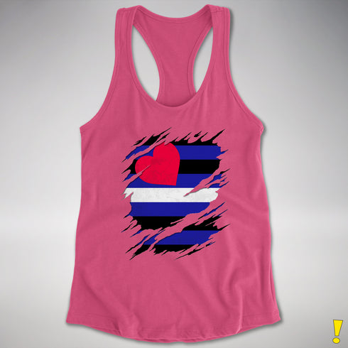 Leather Pride Flag Ripped Reveal Racerback Tank