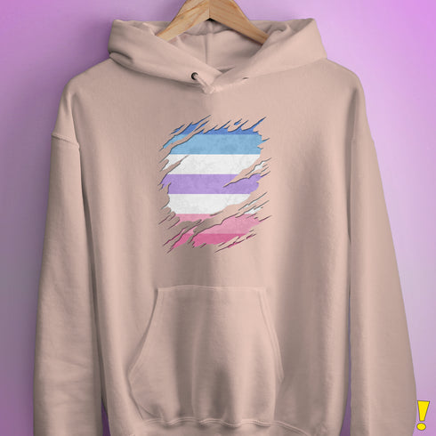 Bigender Pride Flag Ripped Reveal Hoodie