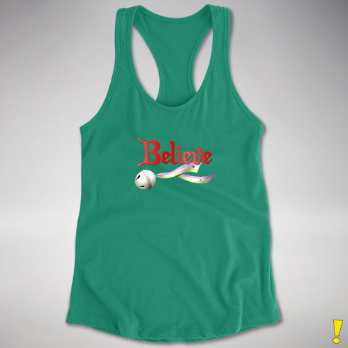 Believe Twink Pride Flag Jingle Bell Racerback Tank - Kelly Green