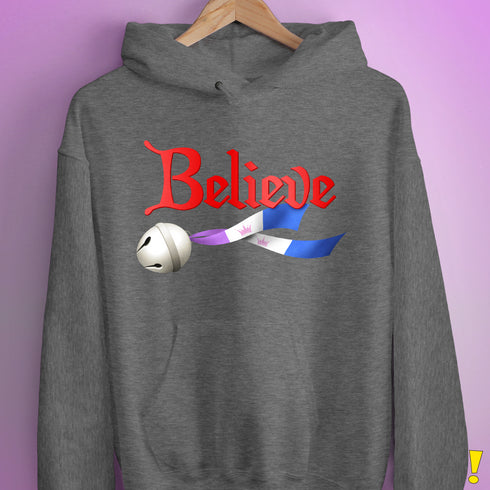 Believe Drag Pride Flag Jingle Bell Hoodie - Grey Heather