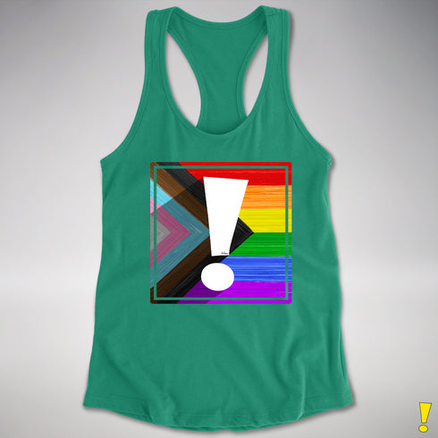 LGBTQ Progress Pride Flag Exclamation Point Racerback Tank