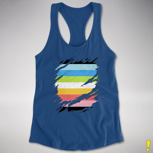 Queer Pride Flag Ripped Reveal Racerback Tank