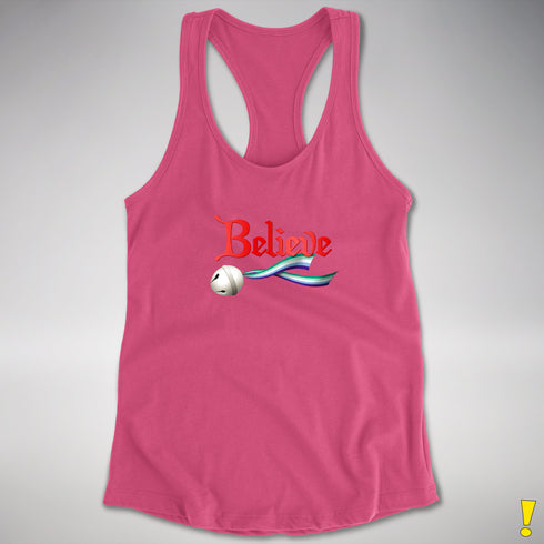 Believe Gay Male Pride Flag Jingle Bell Racerback Tank - Hot Pink