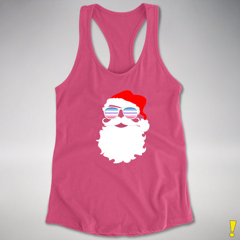 Santa Cutout BigenderSanta’s Bigender Pride Flag Shades Racerback Tank - Hot Pink