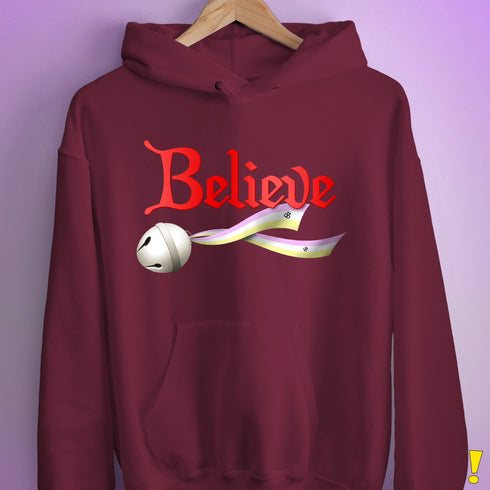 Believe Twink Pride Flag Jingle Bell Hoodie - Maroon