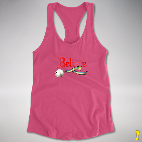 Believe Queer Pride Flag Jingle Bell Racerback Tank - Hot Pink