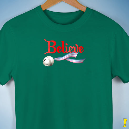 Believe Bigender Pride Flag Jingle Bell Premium Unisex T-Shirt - Kelly Green