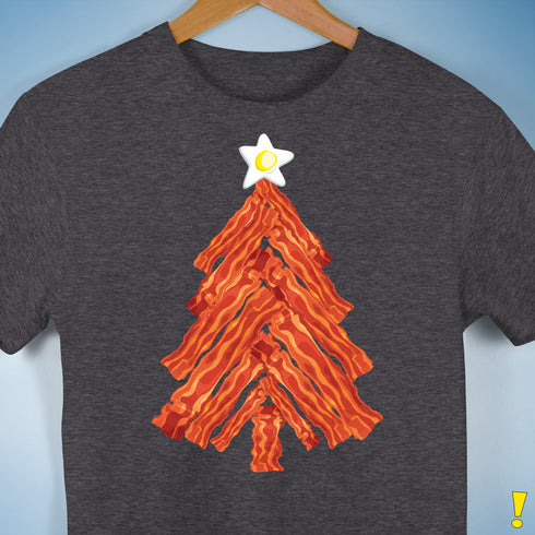 Funny Bacon and Egg Christmas Tree Unisex T-Shirt - Dark Grey Heather