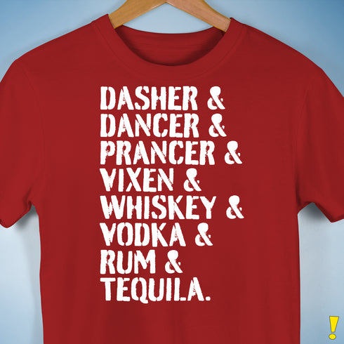 Reindeer and Alcohol List Unisex T-Shirt - Red