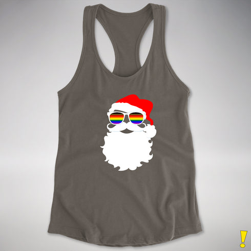 Santa’s LGBTQ Philly Pride Flag Shades Racerback Tank - Dark Grey