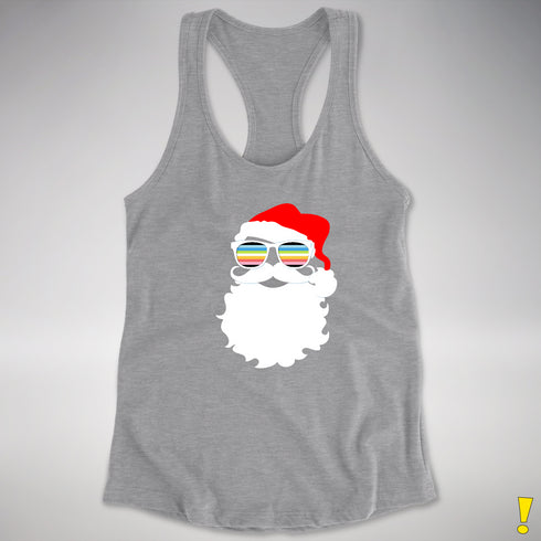 Santa’s Queer Pride Flag Shades Racerback Tank - Grey Heather