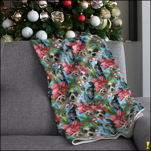 Custom Holiday Poinsettia Velveteen Plush Blanket
