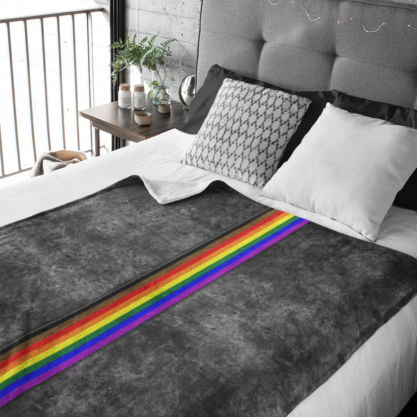 Grunge Philly LGBTQ Pride Flag Stripe Velveteen Plush Blanket