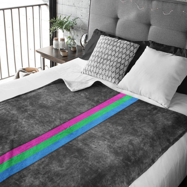 Grunge Polysexual Pride Flag Stripe Velveteen Plush Blanket