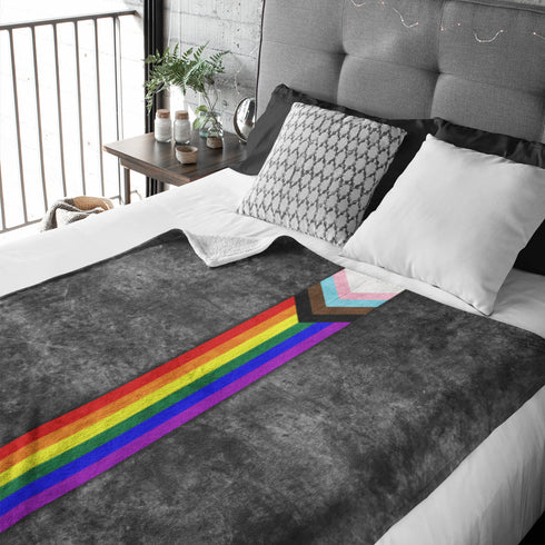 Grunge LGBTQ Progress Pride Flag Stripe Velveteen Plush Blanket