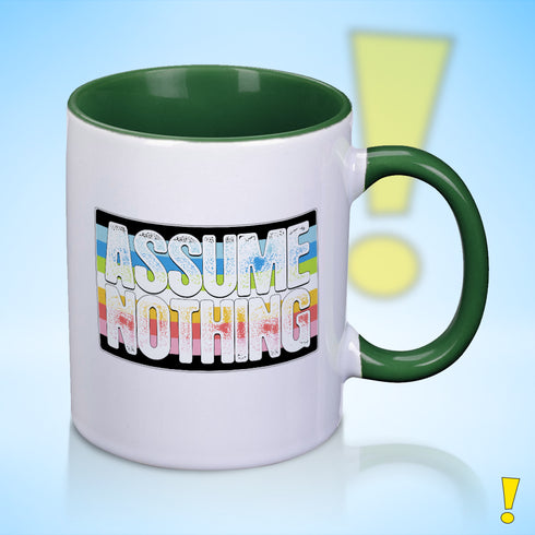 Assume Nothing Queer Pride Flag Color Accent Mug