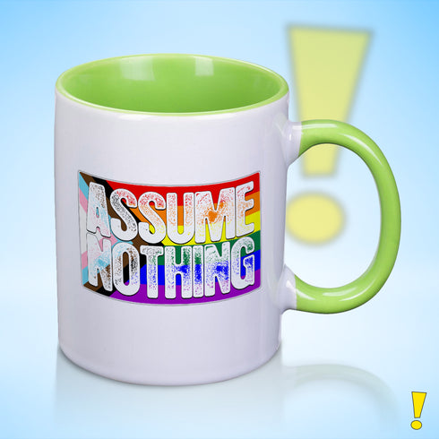Assume Nothing LGBTQ Progress Pride Flag Color Accent Mug