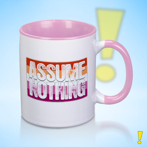 Assume Nothing Lesbian Pride Flag Color Accent Mug