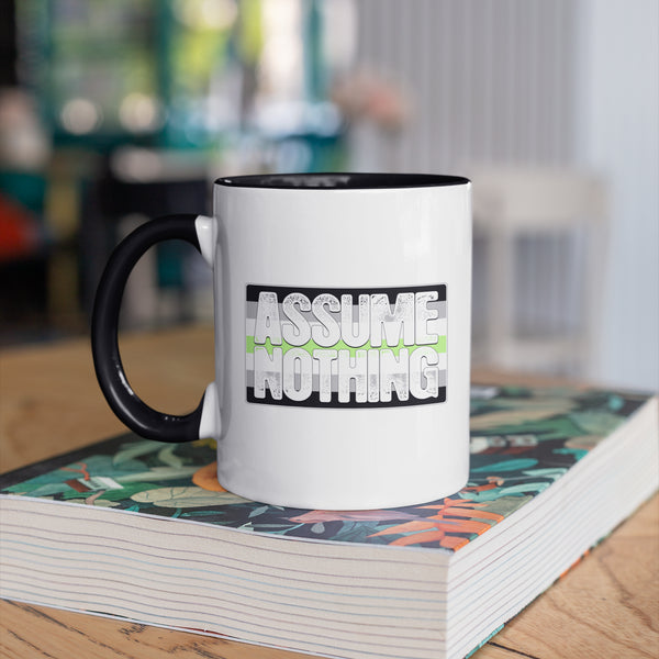 Assume Nothing Agender Pride Flag Color Accent Mug