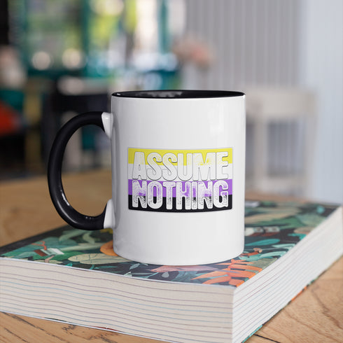 Assume Nothing Nonbinary Pride Flag Color Accent Mug