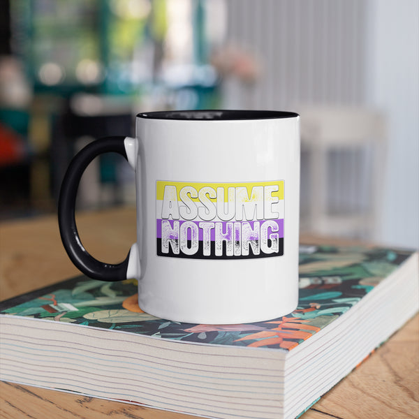 Assume Nothing Nonbinary Pride Flag Color Accent Mug