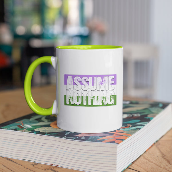 Assume Nothing Genderqueer Pride Flag Color Accent Mug