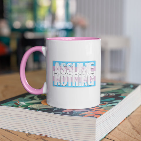 Assume Nothing Transgender Trans Pride Flag Color Accent Mug