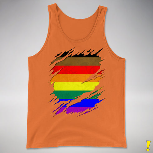 Philly LGBTQ Gay Pride Flag Ripped Reveal Premium Tank Top - Orange
