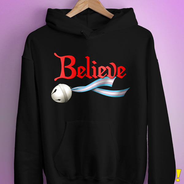 Believe Transgender Pride Jingle Bell Hoodie - Black