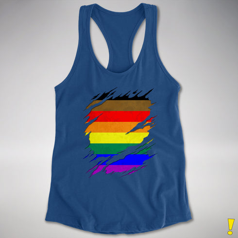 Philly LGBTQ Gay Pride Flag Ripped Reveal Racerback Tank - Royal