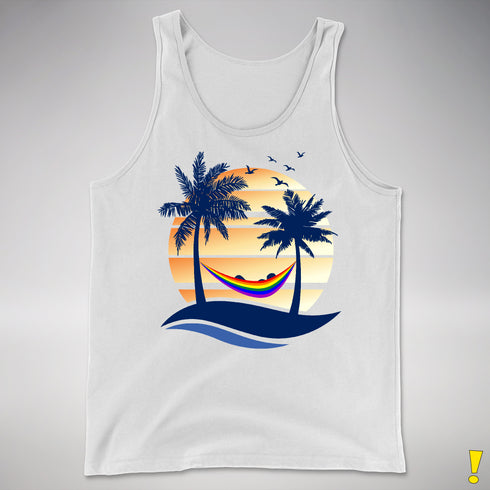 LGBTQ Pride Hammock Summer Beach Sunset Premium Tank Top - White