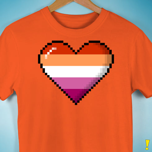 Lesbian Pride 8-Bit Pixel Heart Premium Unisex T-Shirt - Orange