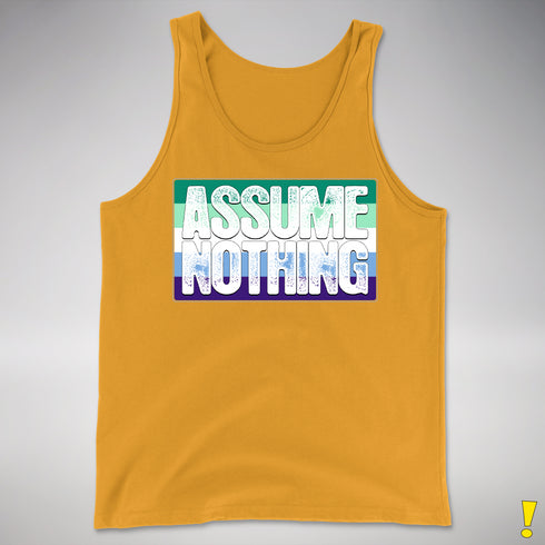Assume Nothing Gay Male Pride Flag Premium Tank Top - Gold