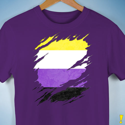 Nonbinary Pride Flag Ripped Reveal Premium Unisex T-Shirt - Purple