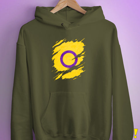 Intersex Pride Flag Ripped Reveal Hoodie - Army