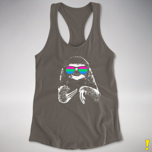 Pride Sloth Polysexual Flag Sunglasses Women's Racerback Tank - Dark Grey