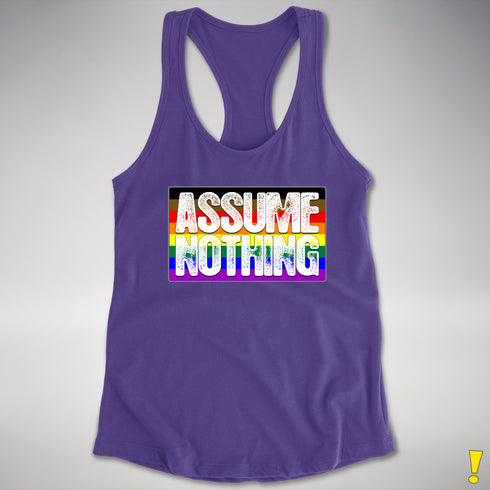 Assume Nothing Philly LGBTQ Gay Pride Flag Racerback Tank - Purple