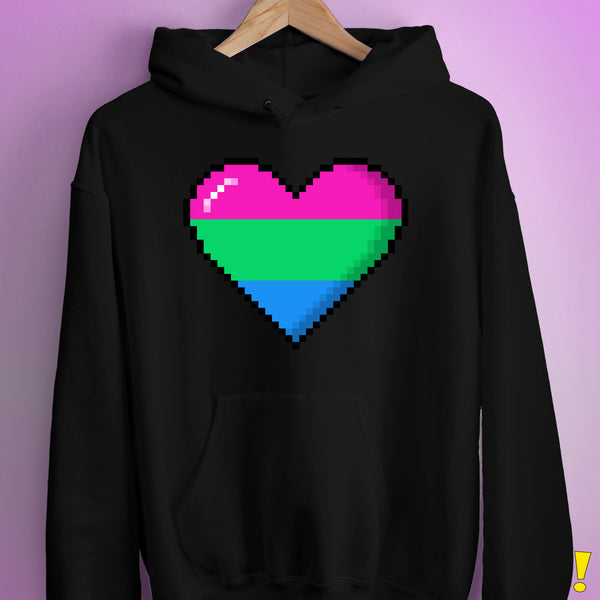 Polysexual Pride 8-Bit Pixel Heart Hoodie - Black