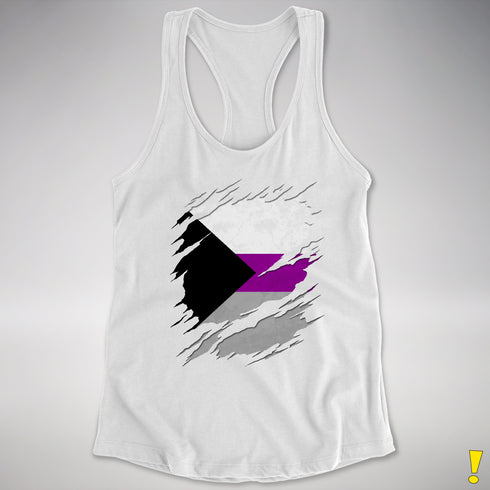 Demisexual Pride Flag Ripped Reveal Racerback Tank - White