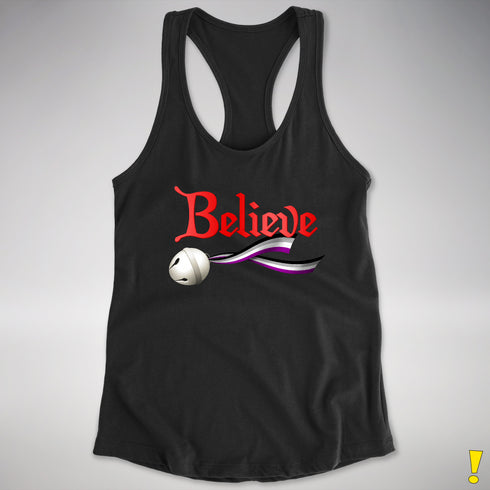 Believe Asexual Pride Jingle Bell Racerback Tank - Black